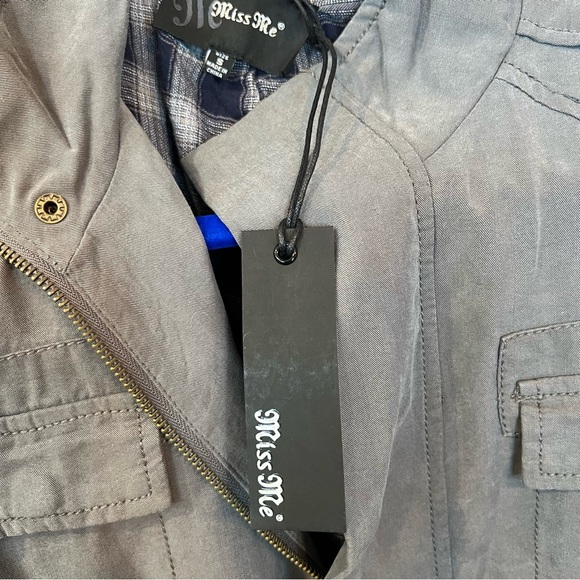 NWT Miss Me Olive Green Full Zip & Snap Stud Rhinestone Utility Jacket - Picture 8 of 9